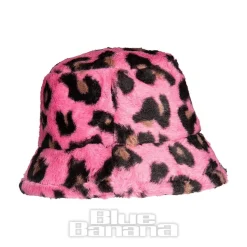 Blue Banana Fluffy Leopard Bucket Hat (Pink)