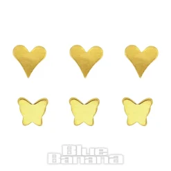 Blue Banana Gold Butterfly Heart Nose Studs (6 Pack)