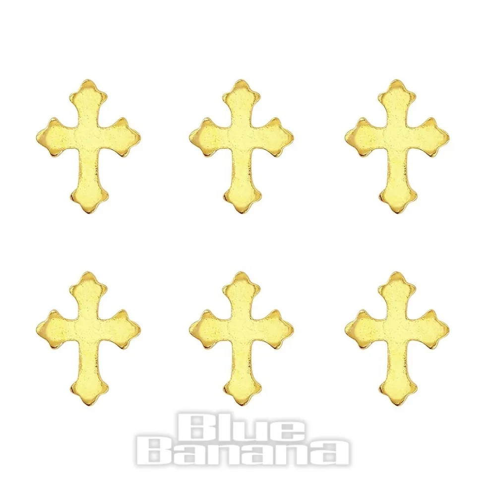Blue Banana Gold Cross Nose Studs (6 Pack)