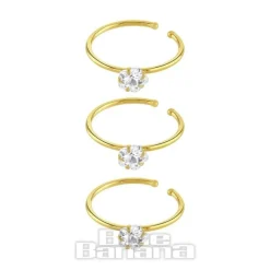 Blue Banana Gold 3mm Crystal Nose Rings (3 Pack)