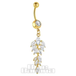 Blue Banana Gold Surgical Steel 1.6 x 10mm Dangle Jewel Navel Bar (Gold)