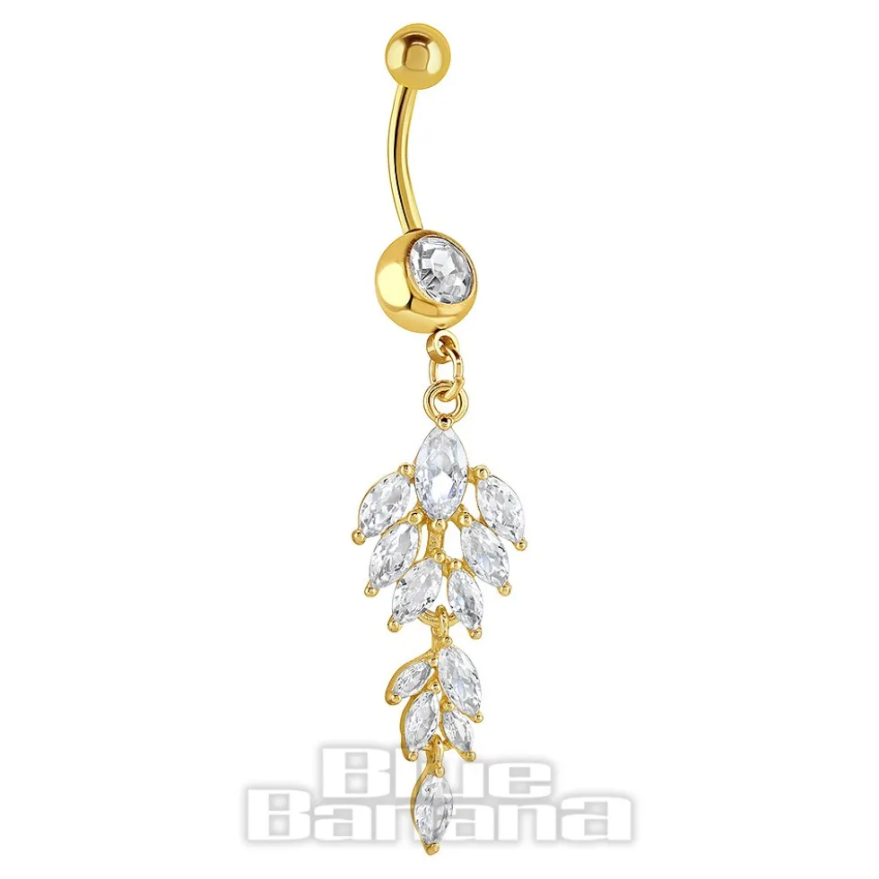 Blue Banana Gold Surgical Steel 1.6 x 10mm Dangle Jewel Navel Bar (Gold)