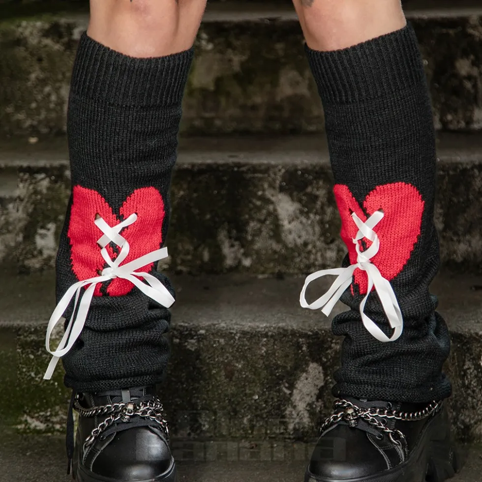 Blue Banana Heart Legwarmers (Black/Red)