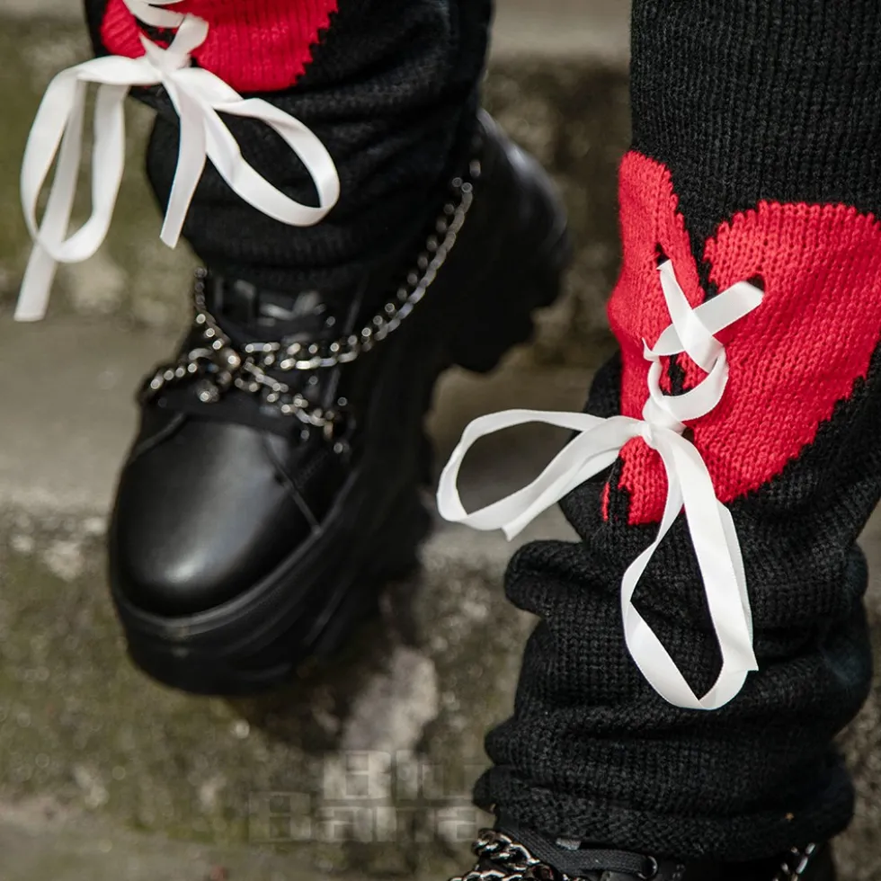 Blue Banana Heart Legwarmers (Black/Red)