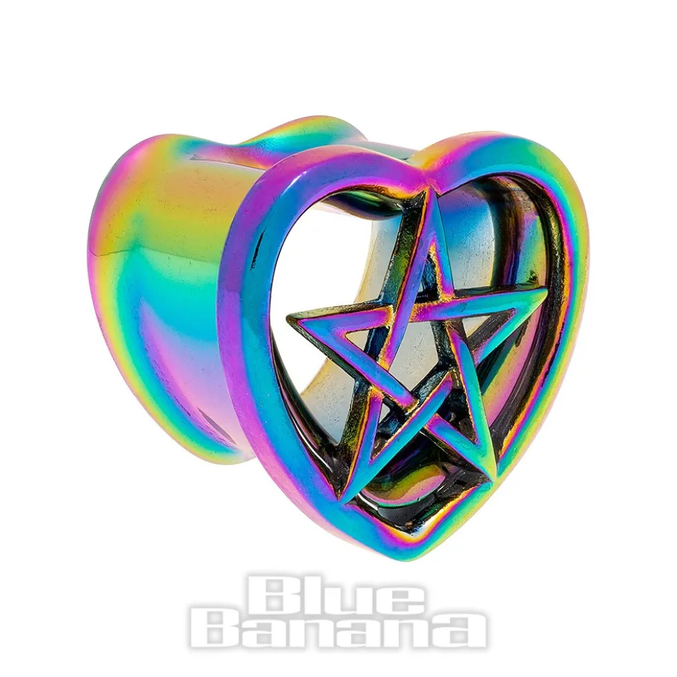 Blue Banana Heart Pentagram Surgical Steel Tunnel (Multicoloured)