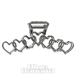 Blue Banana Hearts Hair Clip (Silver)