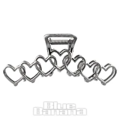 Blue Banana Hearts Hair Clip (Silver)