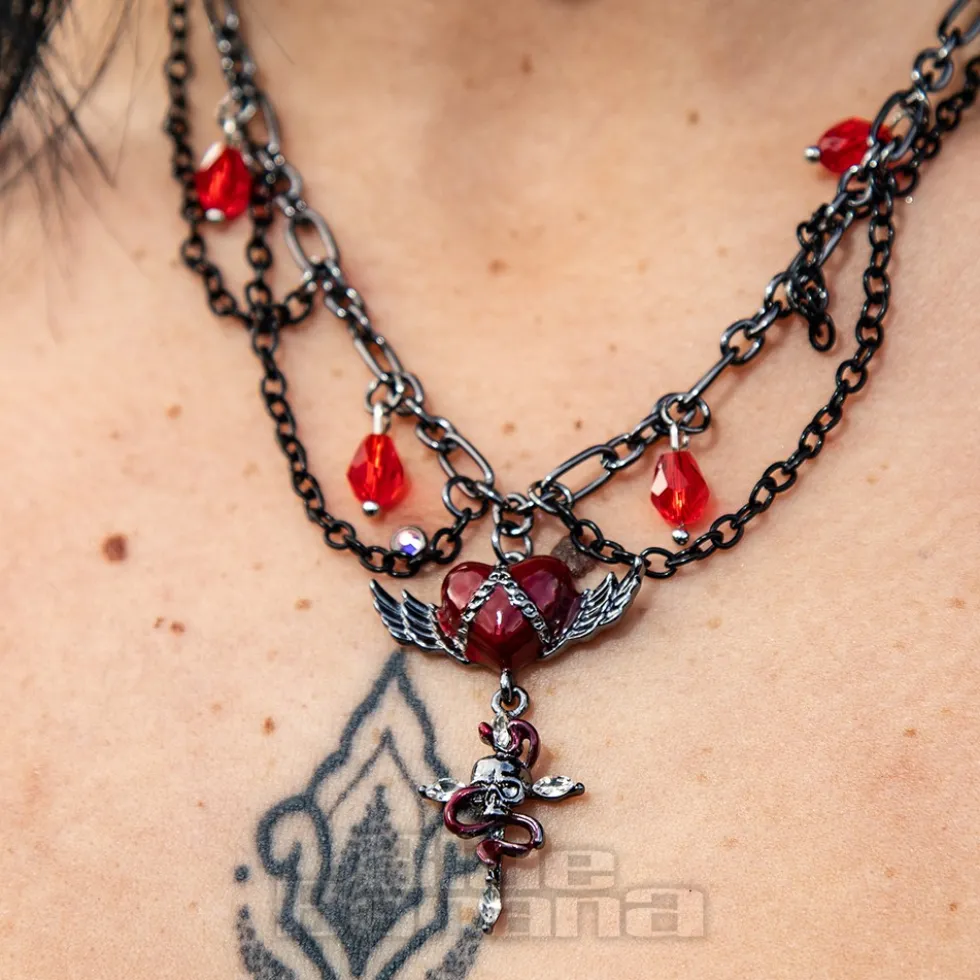 Blue Banana Heart & Skull Chain Choker (Black/Silver)