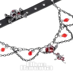 Blue Banana Heart & Skull Chain Choker (Black/Silver)