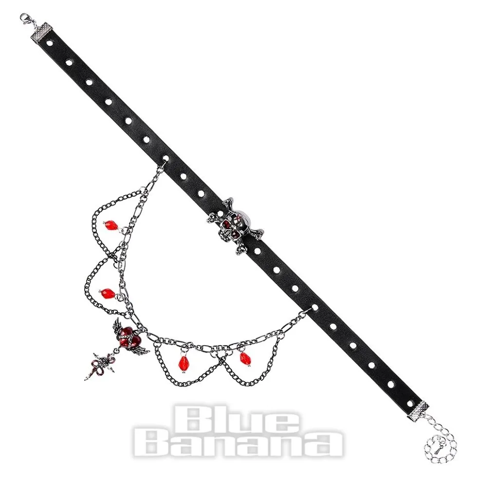 Blue Banana Heart & Skull Chain Choker (Black/Silver)