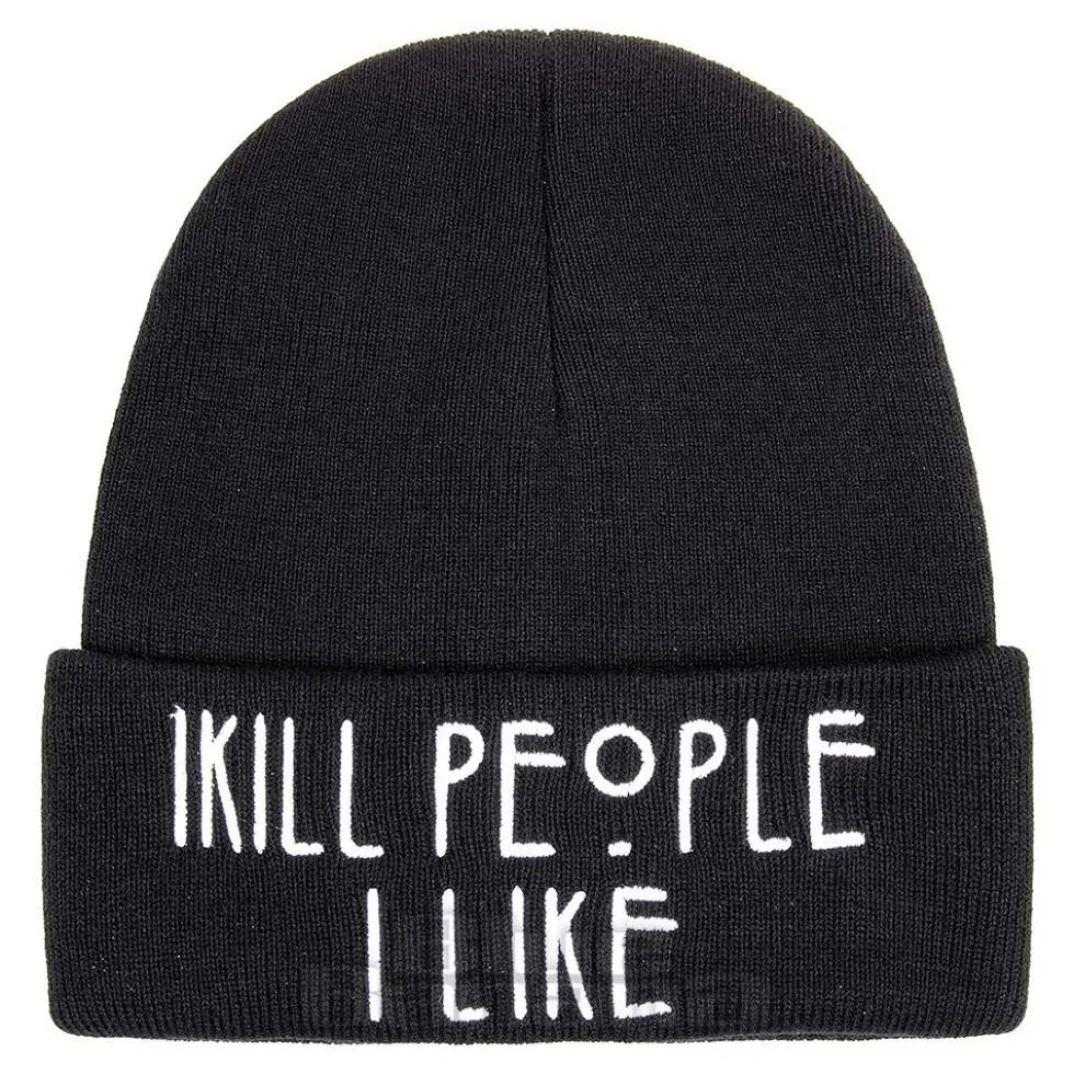 Blue Banana I Kill Beanie Hat (Black)