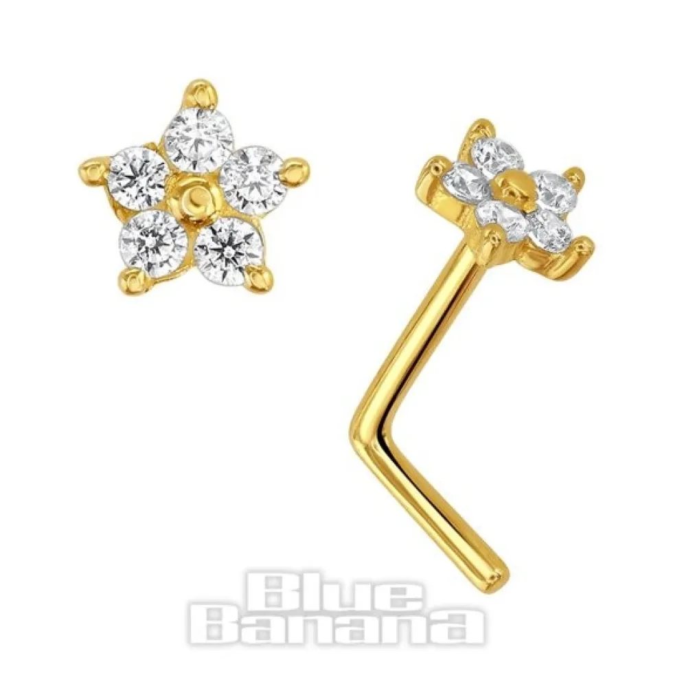 Blue Banana 14K Gold Cubic Zirconia Stones Nose Stud (Clear)