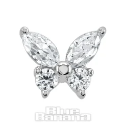 Blue Banana 14K White Gold Cubic Zirconia Butterfly Threadless Top (White Gold)