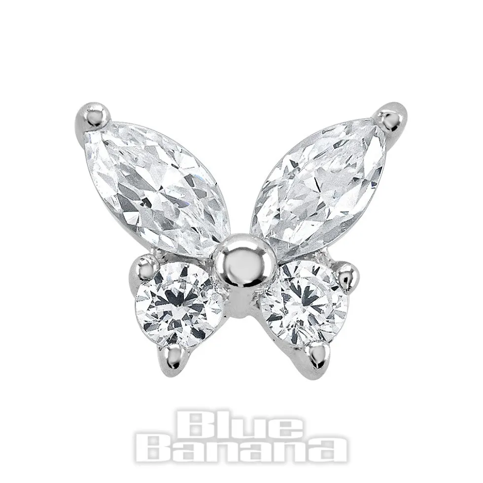 Blue Banana 14K White Gold Cubic Zirconia Butterfly Threadless Top (White Gold)