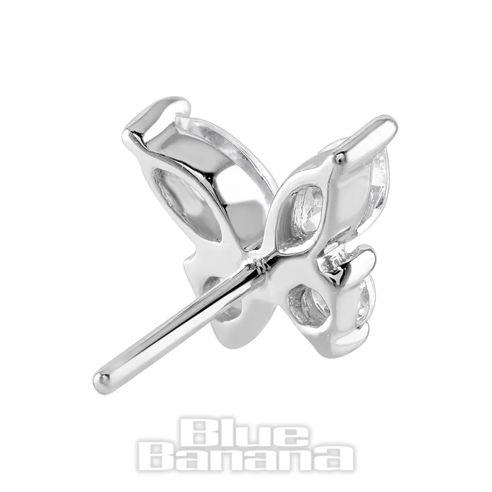 Blue Banana 14K White Gold Cubic Zirconia Butterfly Threadless Top (White Gold)