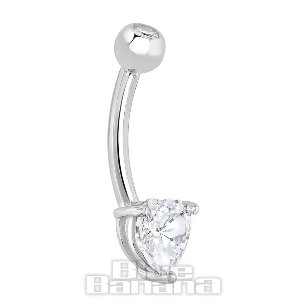Blue Banana 14K White Gold 1.6 X 10mm Cubic Zirconia Double Jewelled Navel Bar (Clear)