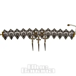Blue Banana Lace Cross Spikes Necklace (Black)