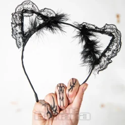 Blue Banana Little Lace Ears Headband (Black)