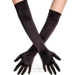 Blue Banana Long Satin Gloves (Black)