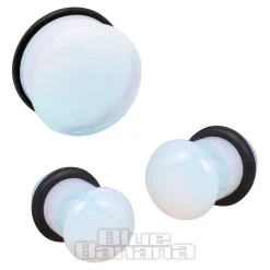 Blue Banana Moonstone Gemstone Ear Plug 4-16mm (Opal White)