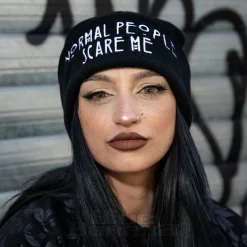 Blue Banana Normal People Scare Me Beanie Hat (Black)