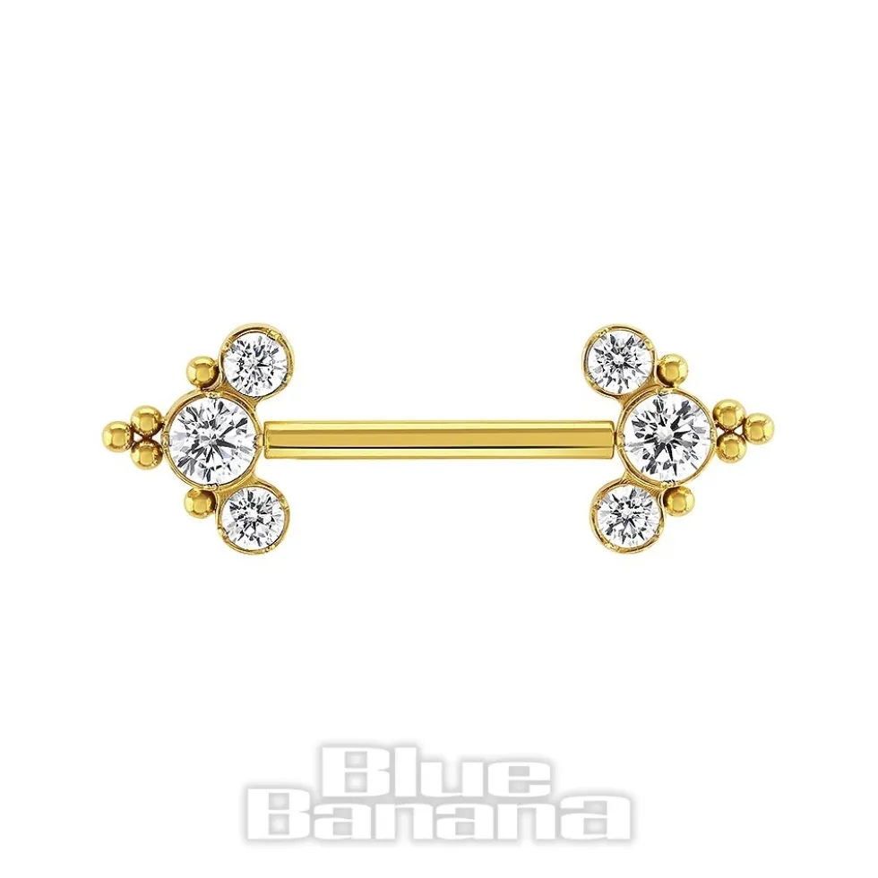 Blue Banana Plasma Gold Arrows Threadless Nipple Bar (Cubic Zirconia)