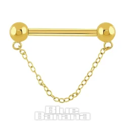 Blue Banana Plasma Gold Chain Threadless Nipple Bar (Gold)
