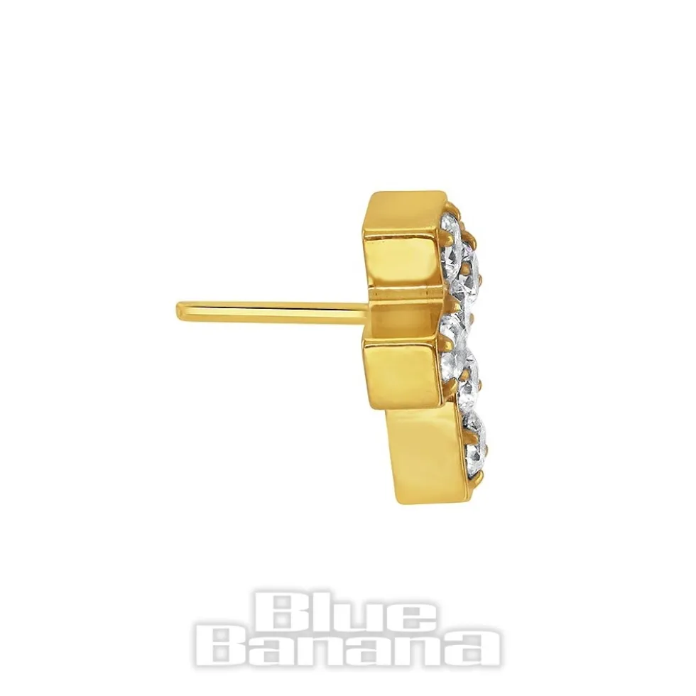 Blue Banana Plasma Gold Cubic Zirconia Cross Threadless Top (Clear)