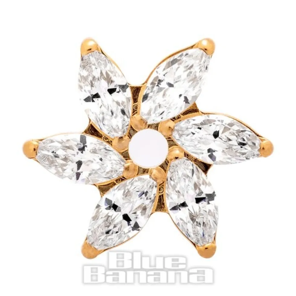 Blue Banana Plasma Gold Cubic Zirconia Flower Threadless Top (Gold)
