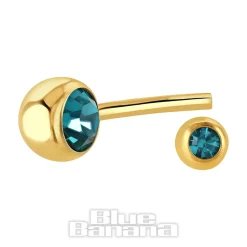 Blue Banana Plasma Gold 1.6mm Internally Threaded Double Jewelled Navel Bar (Zircon)