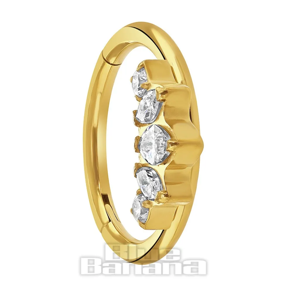 Blue Banana Plasma Gold 1.2 x 10mm 3 Almond Stones Hinged Segment Ring (Gold)