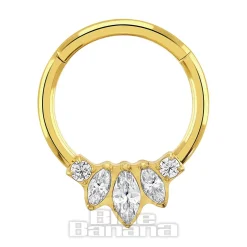 Blue Banana Plasma Gold 1.2 x 10mm 3 Almond Stones Hinged Segment Ring (Gold)