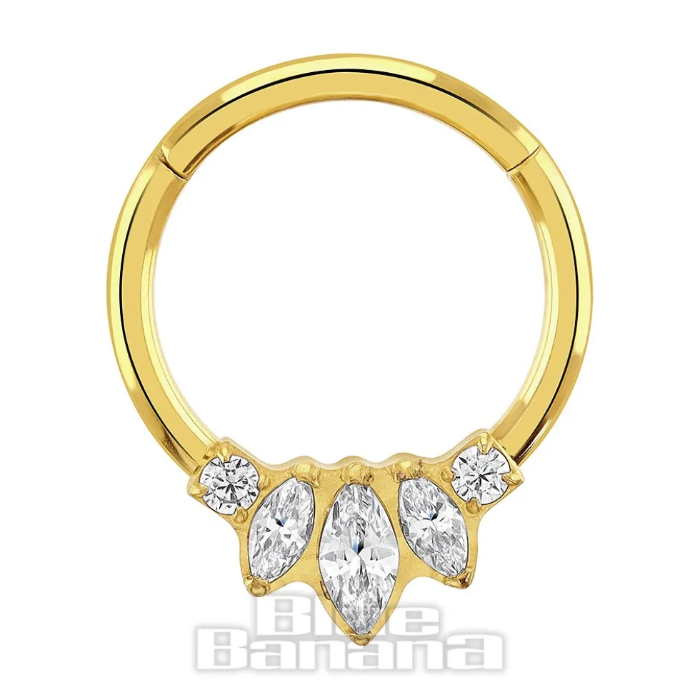 Blue Banana Plasma Gold 1.2 x 10mm 3 Almond Stones Hinged Segment Ring (Gold)