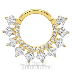 Blue Banana Plasma Gold 1.2 x 8mm 10 Square Stones Hinged Segment Ring (Gold)