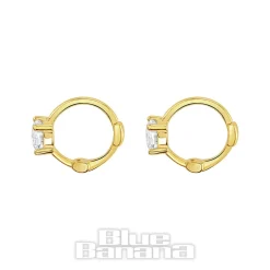 Blue Banana Plated Gold Square Crystal Clicker Hoops (Pair)