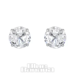 Blue Banana Polished Titanium Round Crystal Stud Earrings (Clear Crystal)