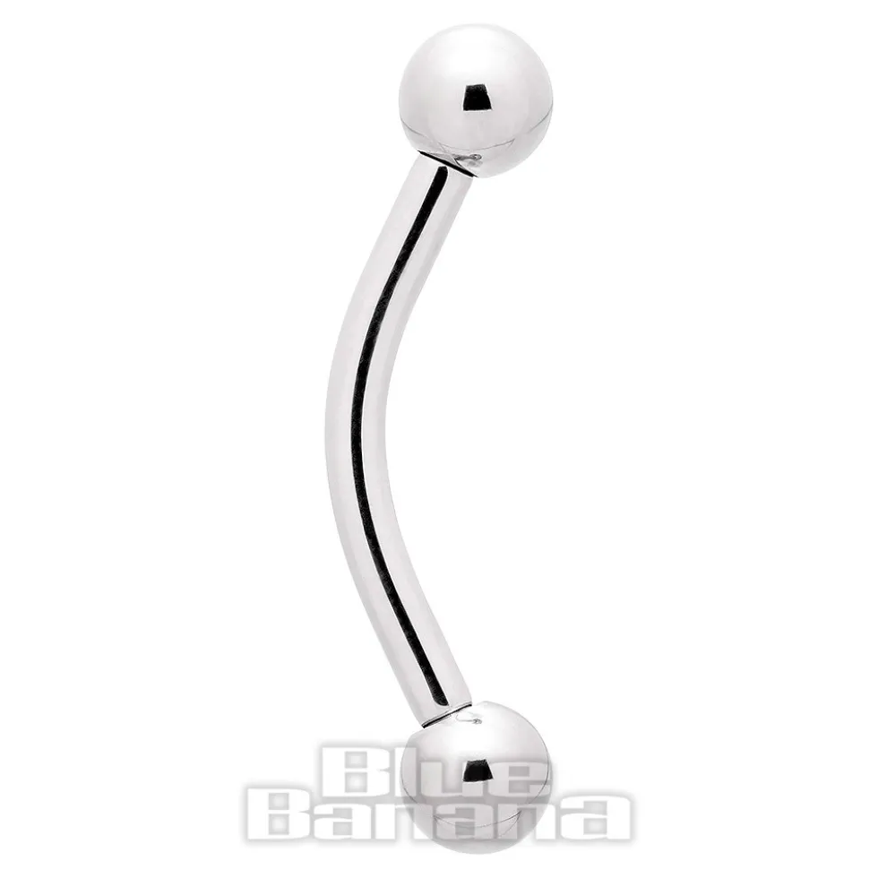 Blue Banana Polished Titanium Internally Threaded Curved Barbell 3mm Ball (Silver)