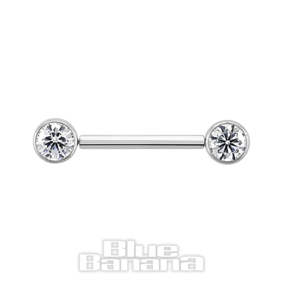 Blue Banana Polished Titanium Cubic Zirconia Threadless Nipple Bar Balls (Clear)