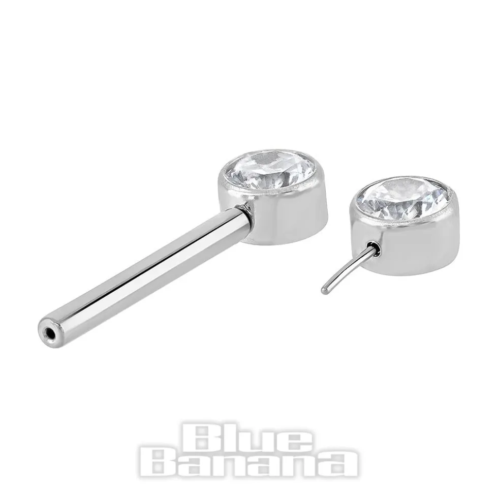 Blue Banana Polished Titanium Cubic Zirconia Threadless Nipple Bar Balls (Clear)