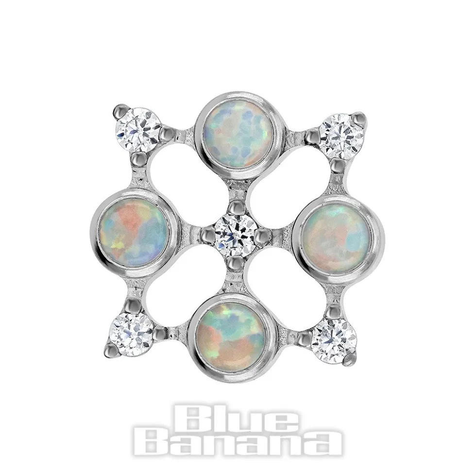 Blue Banana Polished Titanium Quad Synthetic Opal & Cubic Zirconia Threadless Top (Silver)
