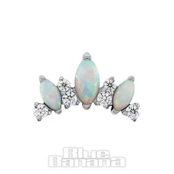 Blue Banana Polished Titanium Tri Tear Synthetic Opal & Cubic Zirconia Threadless Top (Silver)