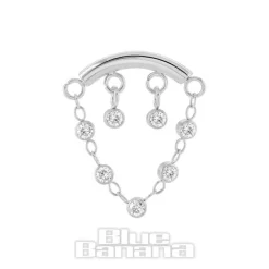 Blue Banana Polished Titanium 1.2 x 8mm Bar Double Drop Gems Threadless Labret (Silver)