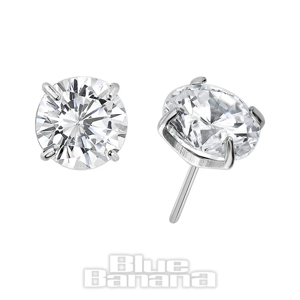 Blue Banana Polished Titanium 4mm Claw Gem Threadless Top (Crystal)
