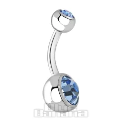 Blue Banana Polished Titanium 1.6mm Double Jewelled Navel Bar (Aqua)