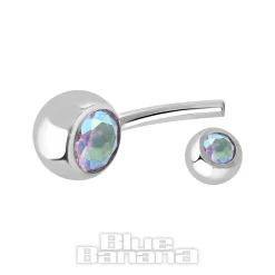 Blue Banana Polished Titanium 1.6mm Double Jewelled Navel Bar (Blue Aurora Borealis)