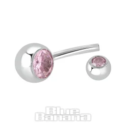 Blue Banana Polished Titanium 1.6mm Double Jewelled Navel Bar (Rose)