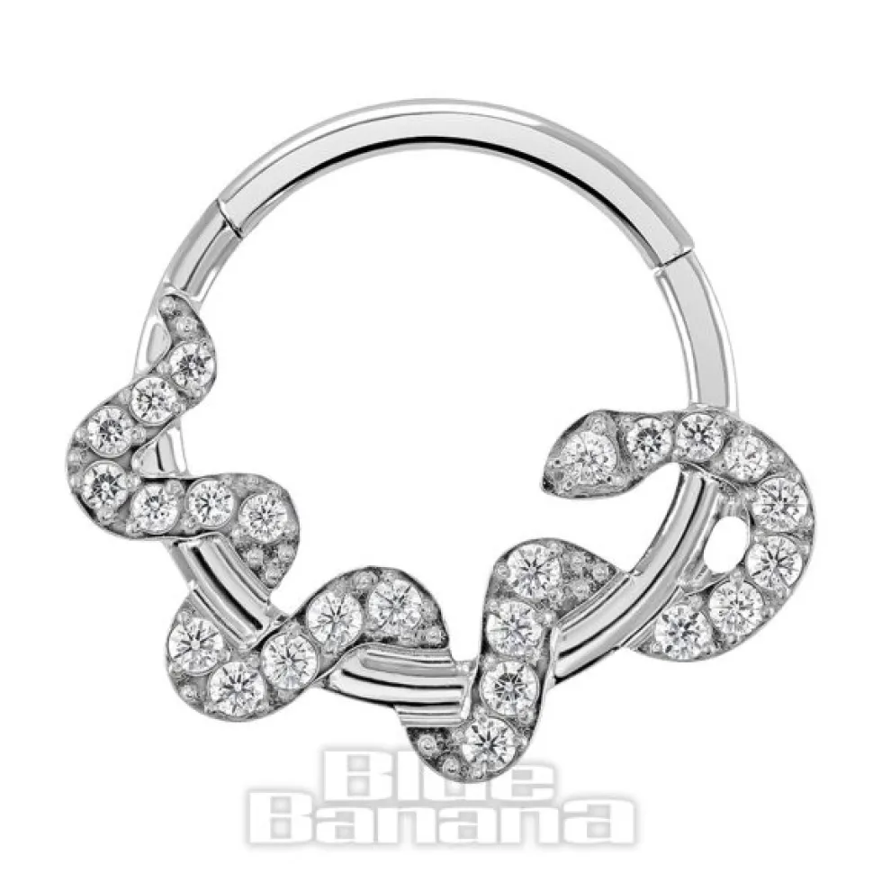 Blue Banana Polished Titanium Snake Hinged Segment Ring (Silver)