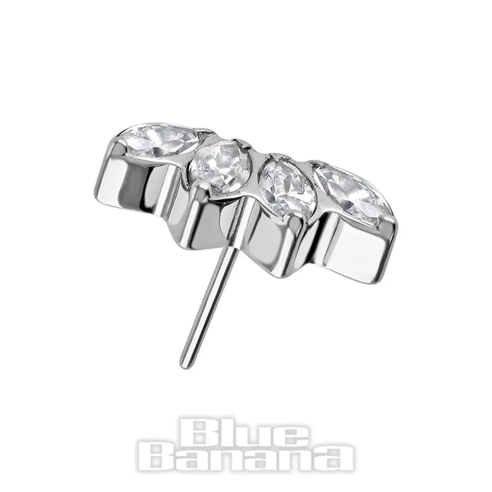 Blue Banana Polished Titanium Cubic Zirconia Row Threadless Top (Silver)