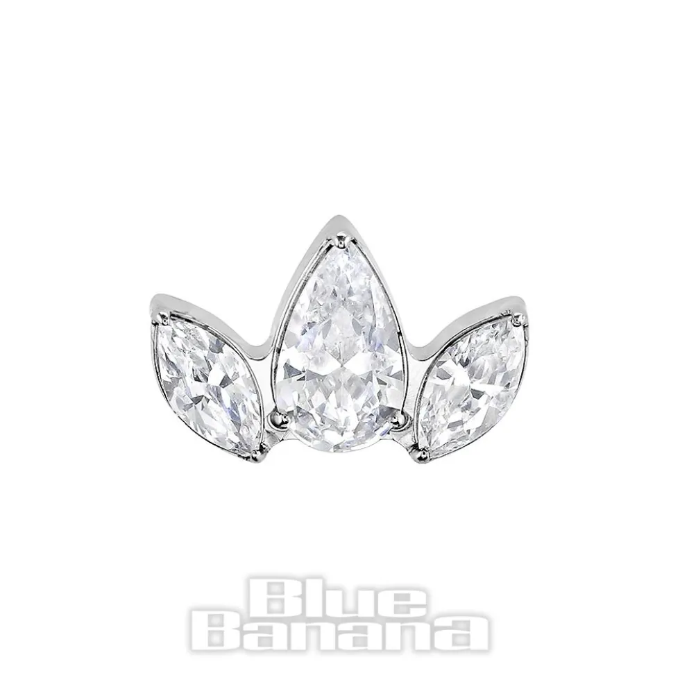 Blue Banana Polished Titanium Cubic Zirconia Trio Threadless Top (Silver)