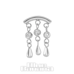 Blue Banana Polished Titanium 1.2 x 8mm Bar Triple Drop Gem Threadless Labret (Silver)